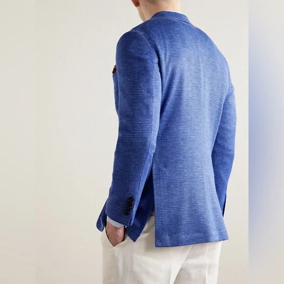 Peter Millar Holden Slim-Fit Checked Wool, Silk and Linen-Blend Blazer Blue 44R - Picture 3 of 13